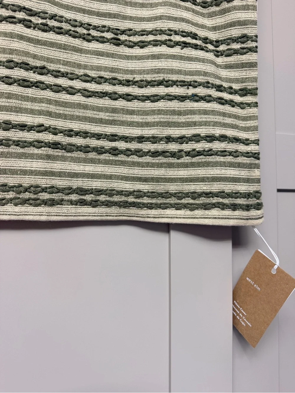 WEST ELM PILLOW COVER - Green and Cream Striped Woven Accent